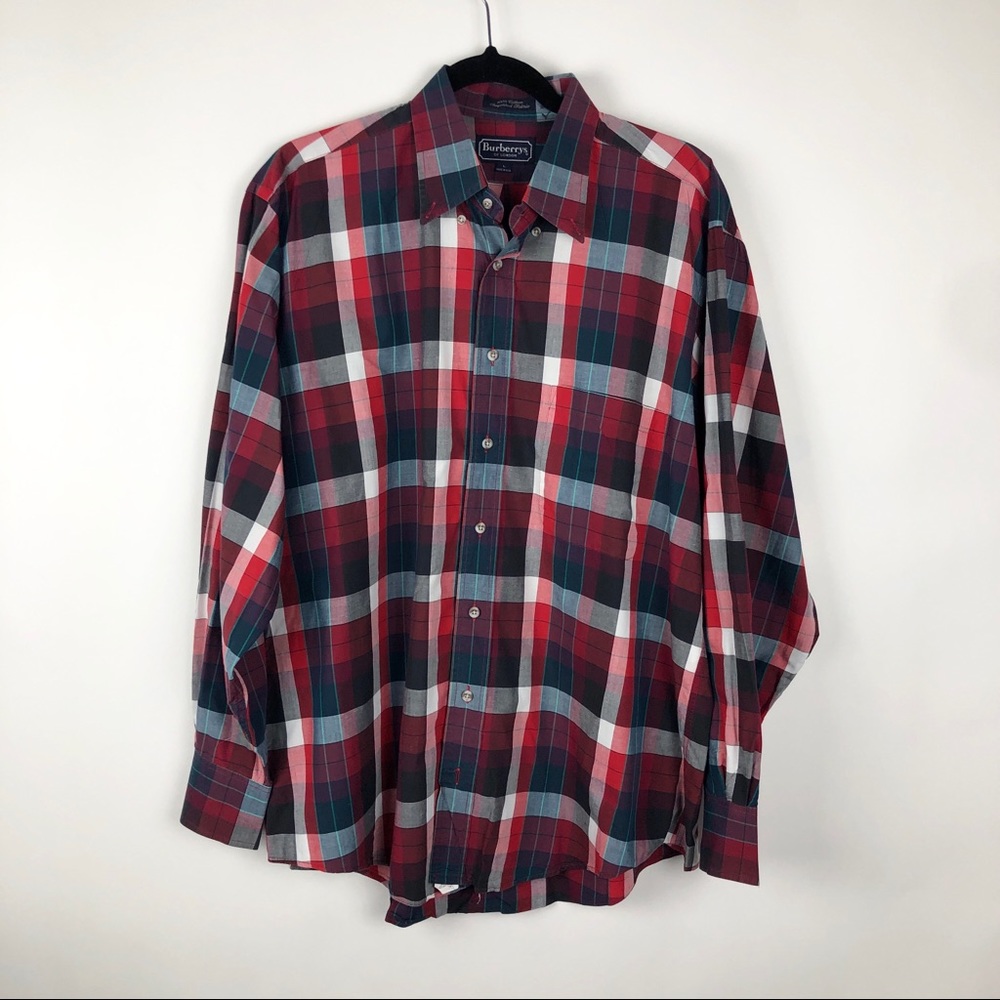 Burberry Plaid Button Down Shirt Red Blue Green